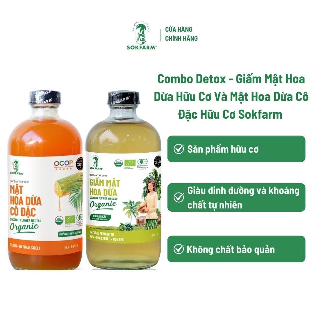 Combo Detox - Giấm Mật Hoa Dừa Hữu Cơ và Mật Hoa Dừa Cô Đặc Hữu Cơ Sokfarm
