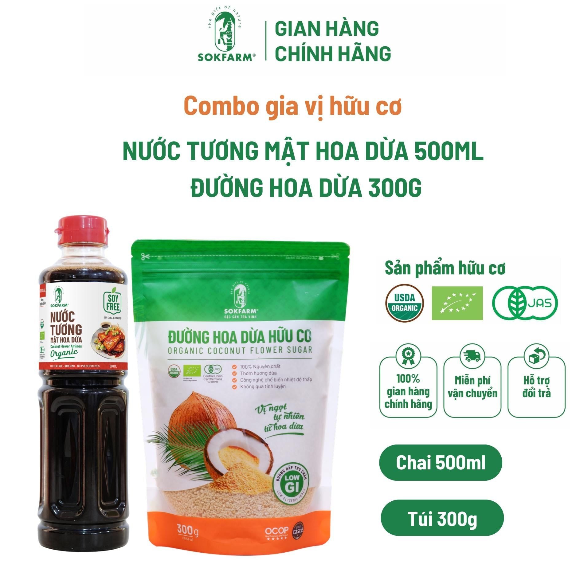 Combo gia vị - nước tương nguyên bản 500ml + đường 300g