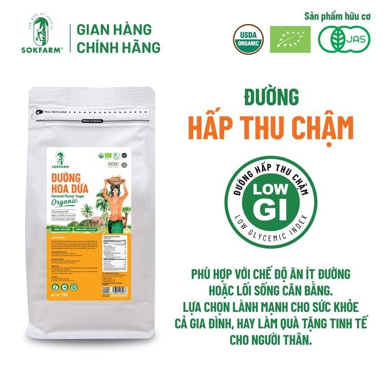 Đường hoa dừa Organic Sokfarm 1kg