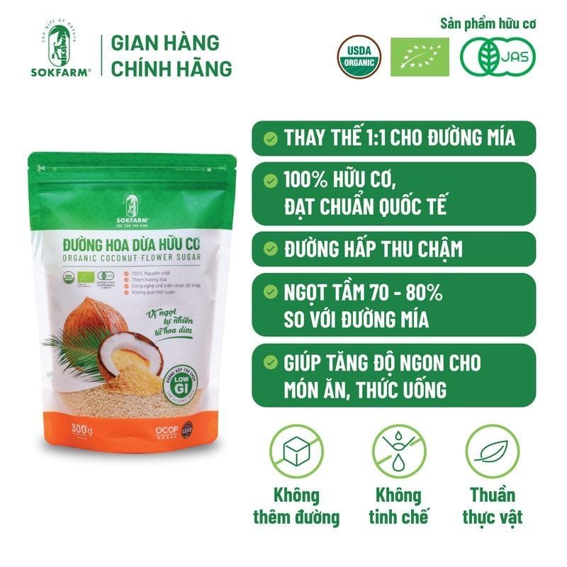 Đường hoa dừa hữu cơ Sokfarm 300g