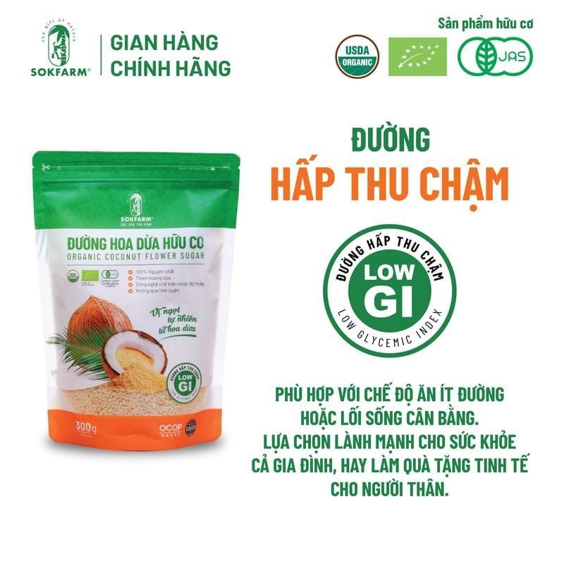 Đường hoa dừa hữu cơ Sokfarm 300g