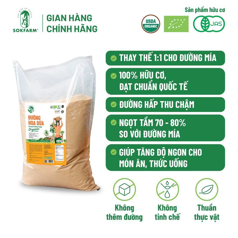 Đường hoa dừa Organic Sokfarm 5kg