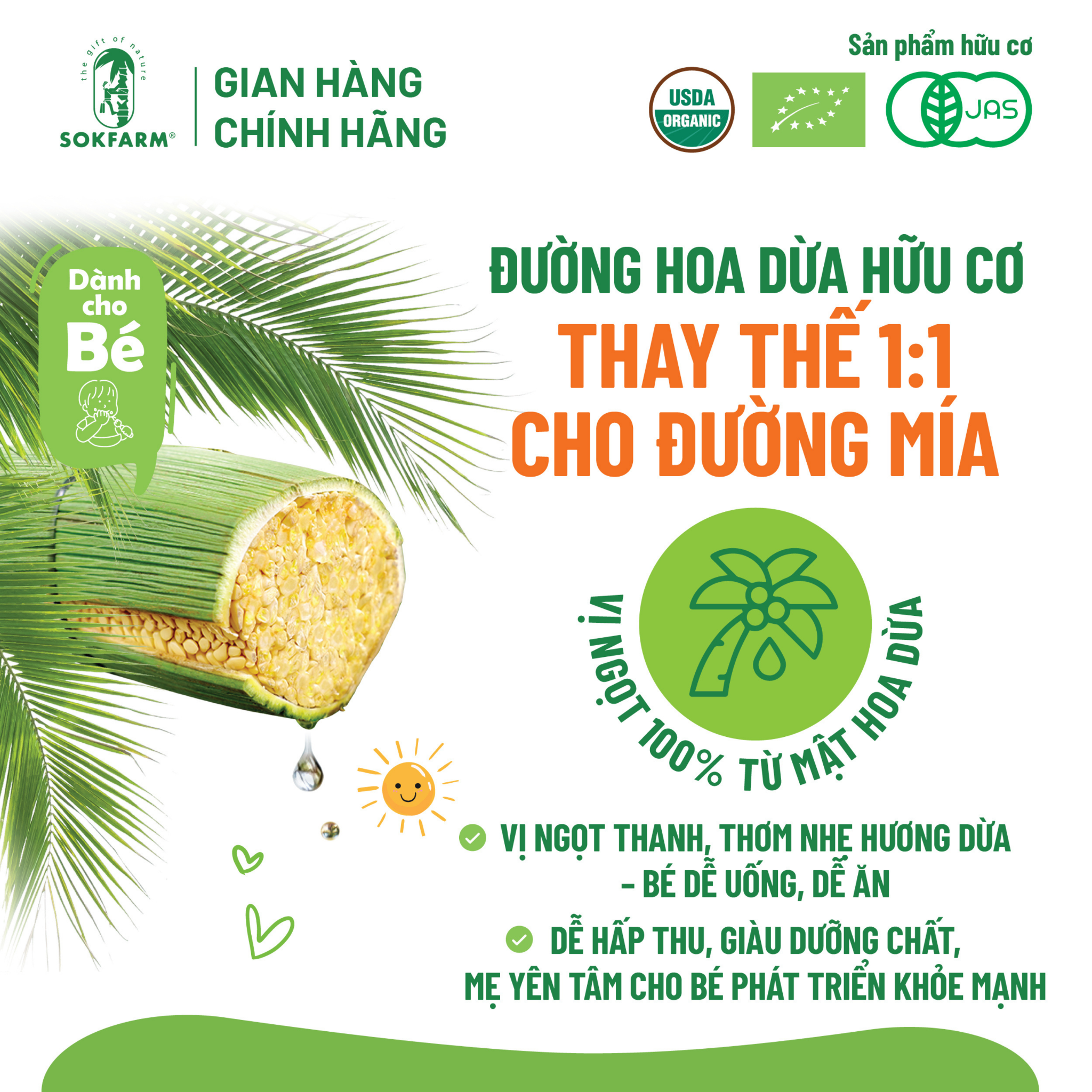Đường hoa dừa Organic Sokfarm 100g_Cho bé