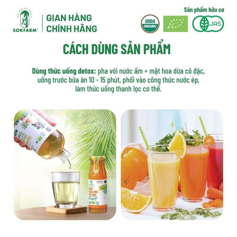 Giấm mật hoa dừa Organic Sokfarm 500ml