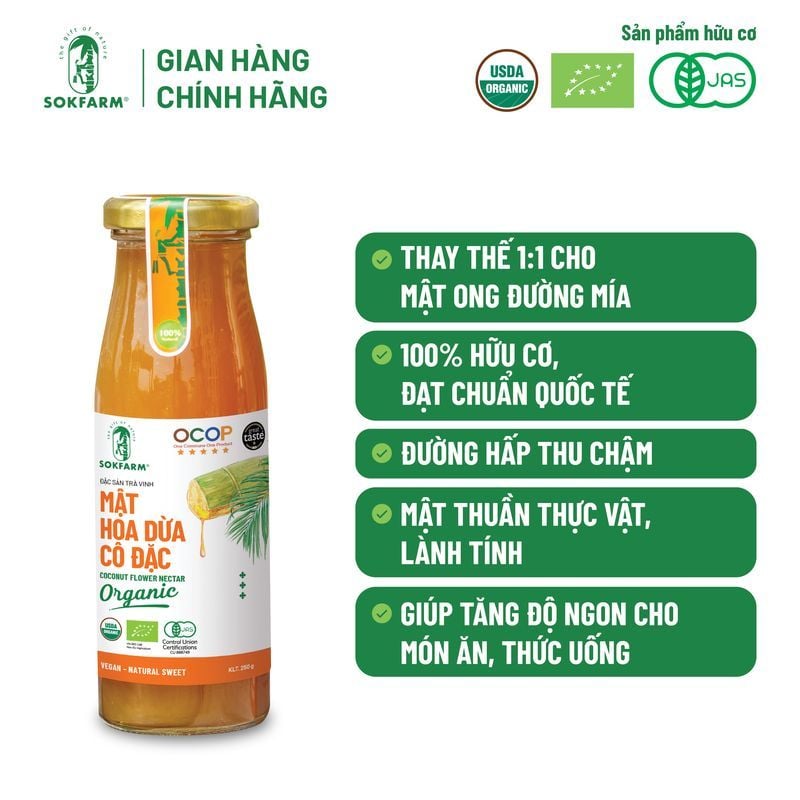 Mật hoa dừa cô đặc Organic Sokfarm 250g