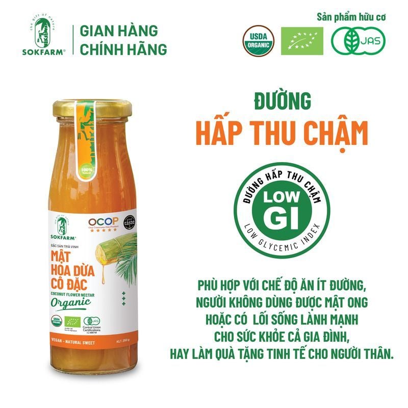 Mật hoa dừa cô đặc Organic Sokfarm 250g