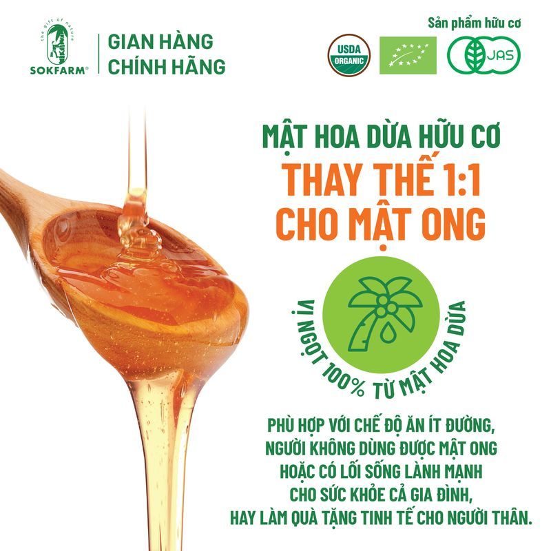 Mật hoa dừa cô đặc Organic Sokfarm 685g