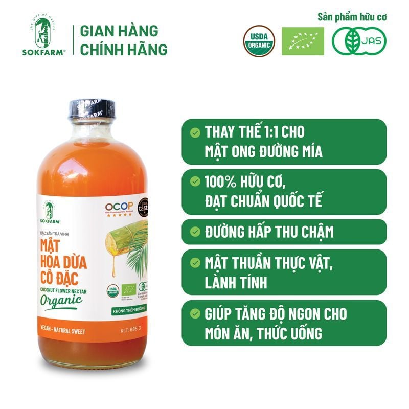 Mật hoa dừa cô đặc Organic Sokfarm 685g