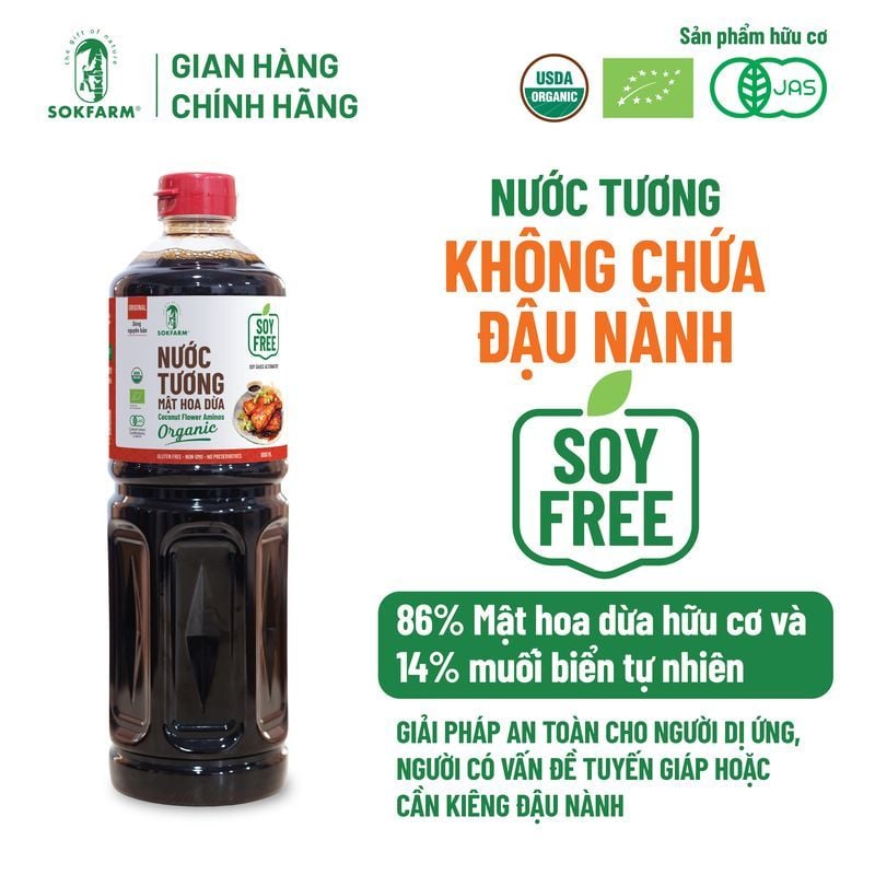 Nước tương mật hoa dừa organic Sokfarm 1L - Dòng nguyên bản