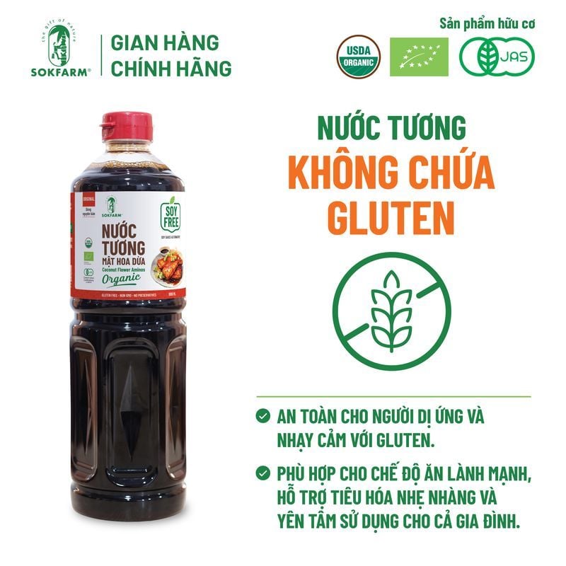 Nước tương mật hoa dừa organic Sokfarm 1L - Dòng nguyên bản