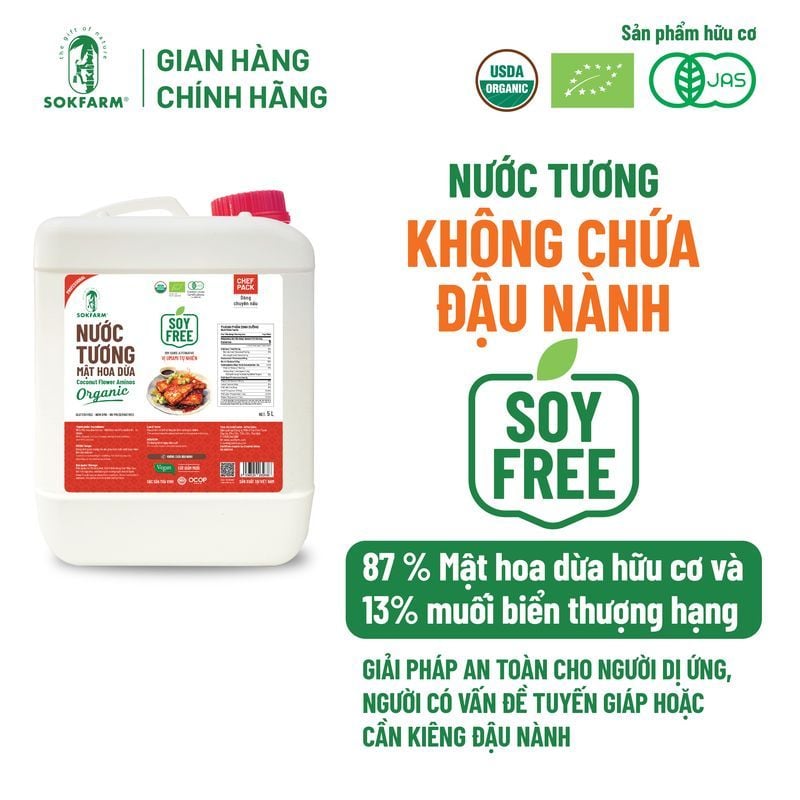 Nước tương mật hoa dừa Organic Sokfarm 5 lít - Dòng nguyên bản