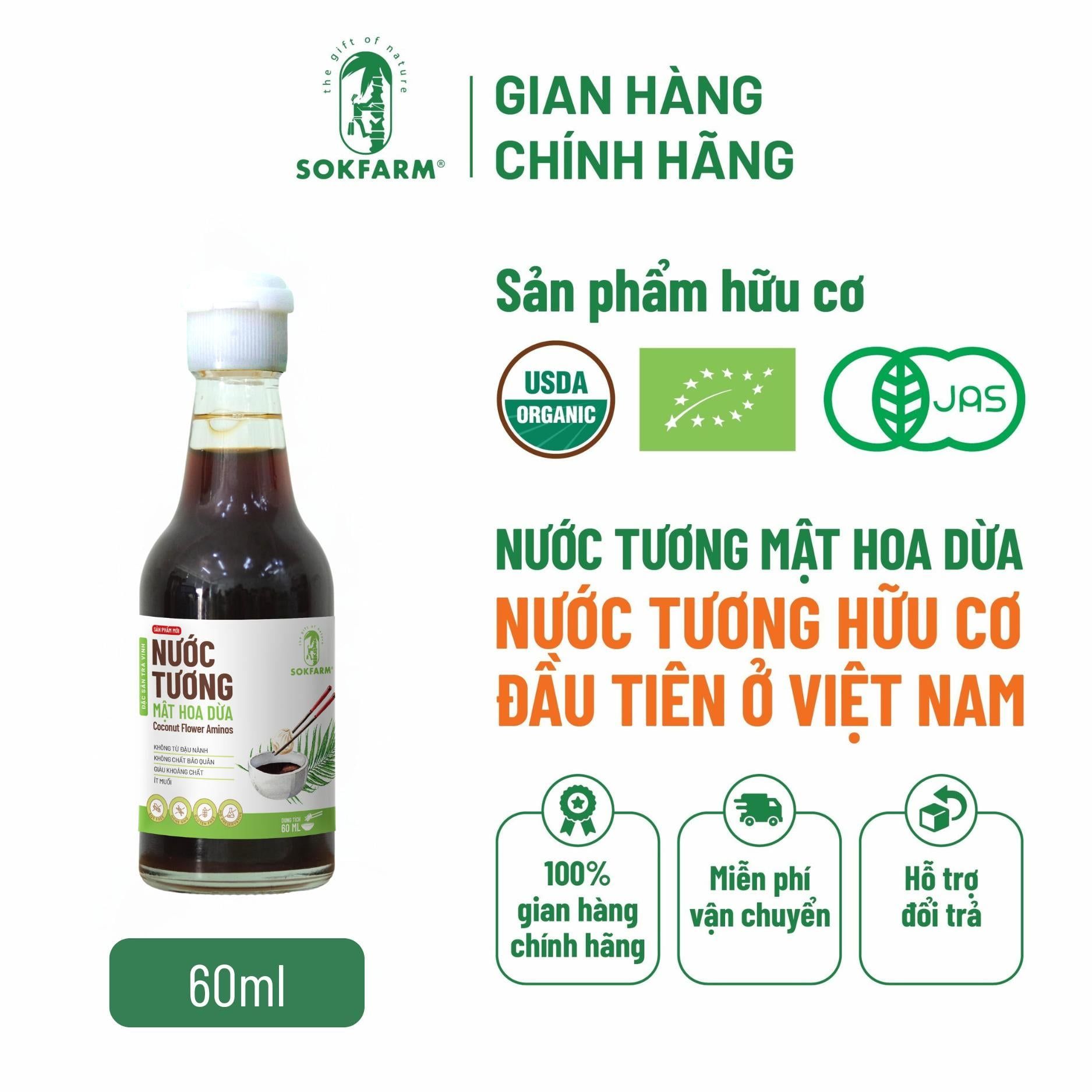 Nước tương mật hoa dừa Organic Sokfarm 60ml