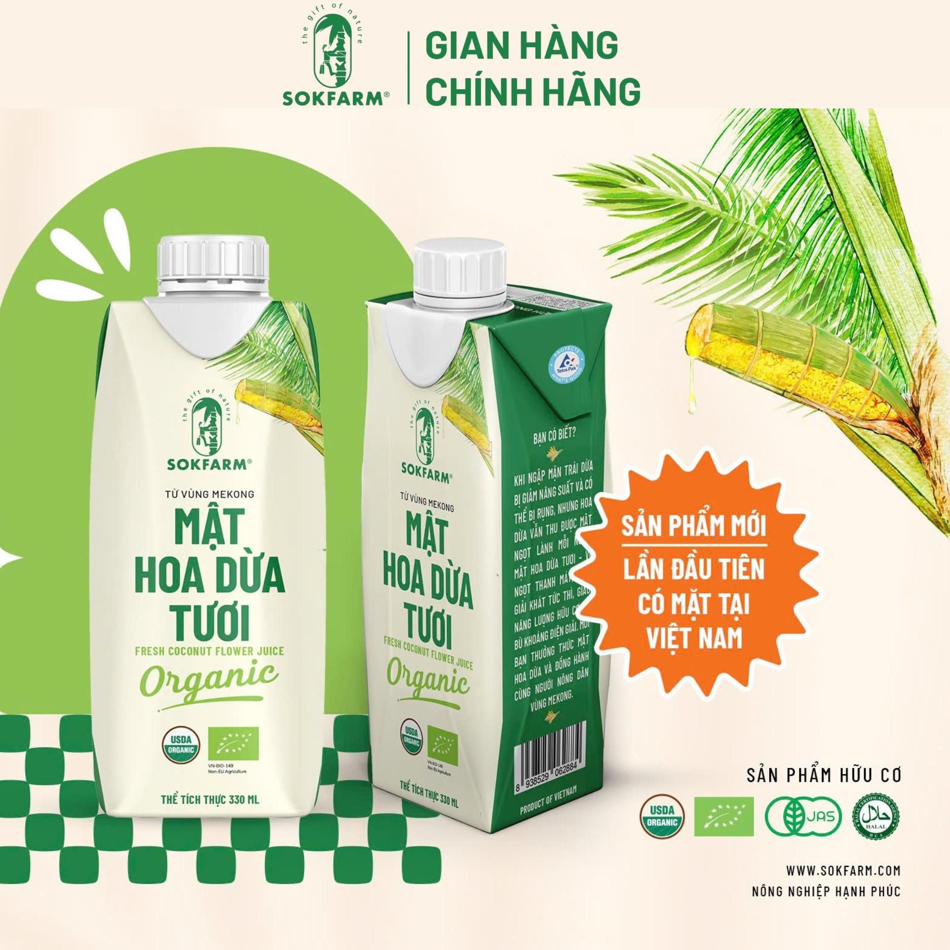 Mật hoa dừa tươi Organic Sokfarm 330ml - UHT Single