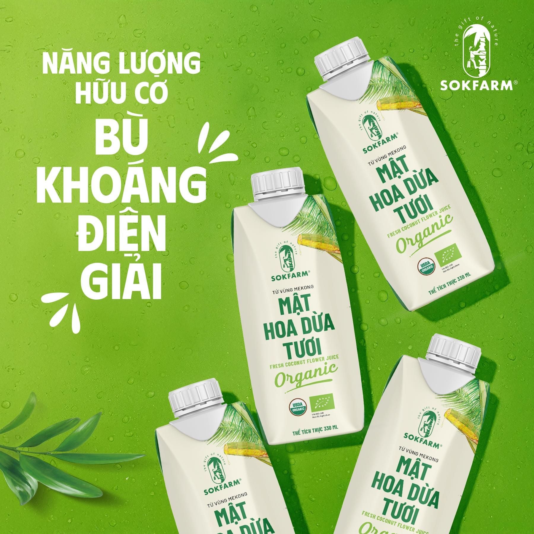 Mật hoa dừa tươi Organic Sokfarm 330ml - UHT Single