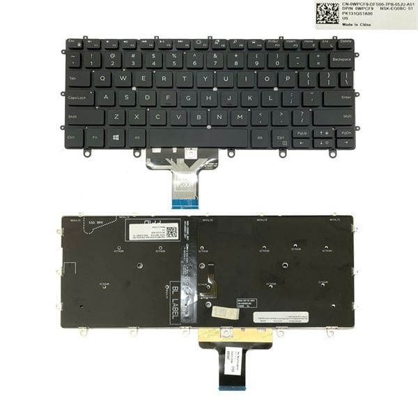  Bàn phím Dell XPS 2-in-1 9365 0WPCF9 US Phím Đen Chữ trắng Đèn Không khung & 9365 (ORG +) 