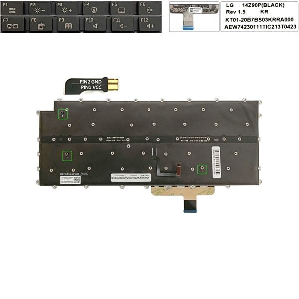  Bàn phím LG Gram 14ZD90P Song ngữ Hàn 20B7-FPC-X02H Song ngữ Hàn Phím đen Chữ trắng Đèn Không khung & 14Z90R 14T90P AEW74230111T (ORG +) 