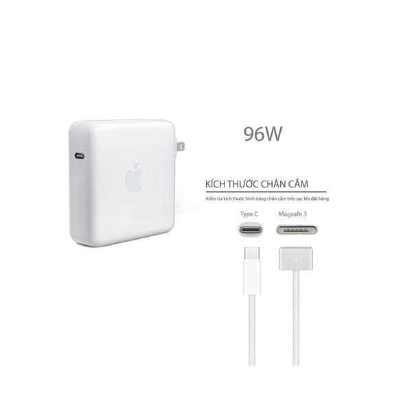 Sạc Macbook 96W 20.2V 4.7A chân Usb C sang Magsafe 3 hình vuông kèm cáp chuẩn US & 16 15 14.0 13.3 Model A1990 A2166 MacBook Air M3 M2 M1 Model A1932 A2179 A2337 A2681 năm 2024 2023 2022 2021 (ORG +) 
