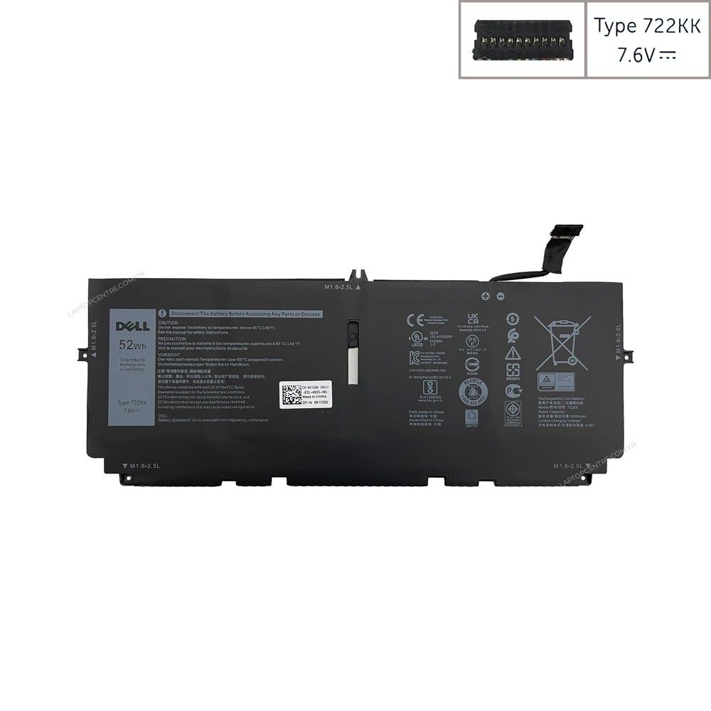  Pin Dell XPS 13 9300 722KK 02XXFW 7,6V 52Wh 6500mAh 6cell Cắm trong & 9310 9380 (ORG +) 