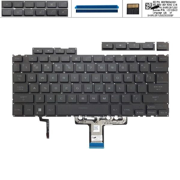  Bàn phím Asus Rog Flow X13 GV302 V221326AS US Phím đen Chữ trắng Đèn Không khung & GV302XA GV302XU GV302XV 2023 (ORG +) 