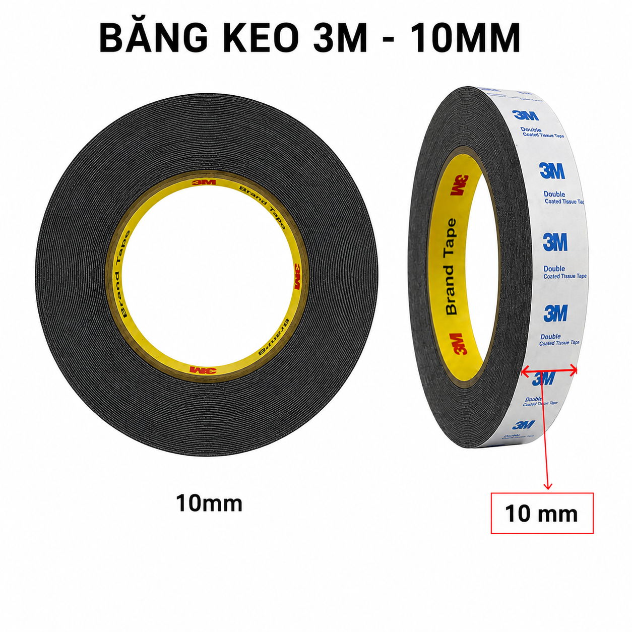  Băng dính 2 mặt 3M keo đen kích thước 10mm x 0.015mm x 10m 