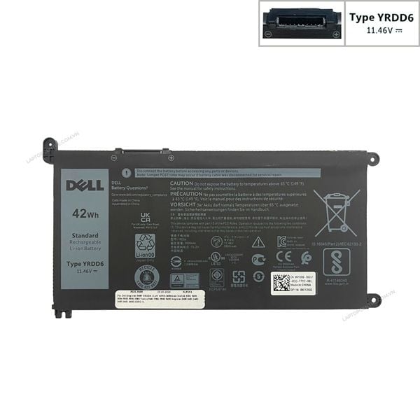  Pin Dell Inspiron 5485 YRDD6 11,4V 42Wh 3684mAh 3cell & 5491 5493 5584 5593 5590 3580 Vostro 5481 5581 5590 5490 Inspiron 3480 3481 3482 3490 3491 3493 (ORG +) 