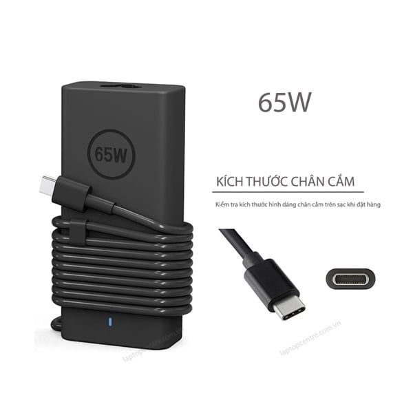  Sạc Dell 65W 20V 3.25A Chân USB C (USB 3.1) Chữ nhật XPS 2021 2022 9380 0VT148 & 7390 9370 9300 9250 E7240 E5320 (ORG +) 