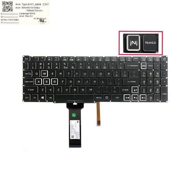  Bàn phím Acer Nitro AN515 54 NKI13130BU US Phím đen Chữ trắng Đèn RGB Số Cáp to & AN715 51 (ORG +) 