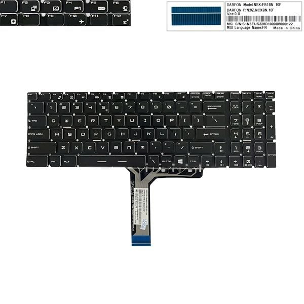  Bàn phím MSI GS Stealth GS70 US Phím đen Chữ trắng Đèn Số Không khung & GE62 GS60 GS72 GE72 (ORG +) 