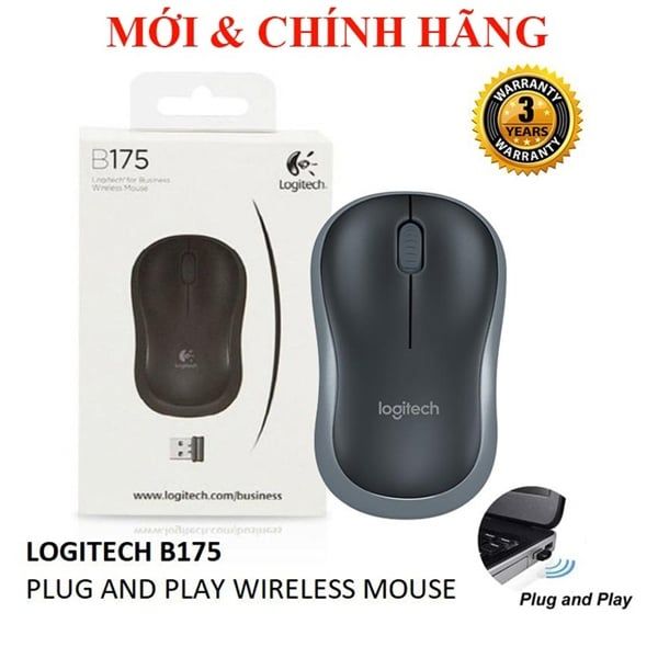  Chuột không dây Logitech B175 Đen tương thích Windows, macOS, Linux, Chrome OS 