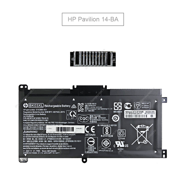  Pin HP 14BA BK03XL 11,55V 41,7Wh 3610mAh 3cell (ORG +) 