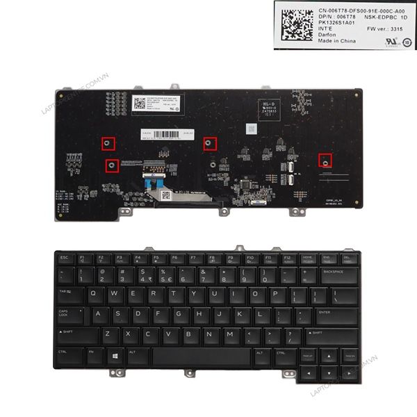  Bàn phím Dell Alienware 15 R4 2018-2020 006T78 US Phím đen Chữ trắng Đèn RGB (ORG +) 