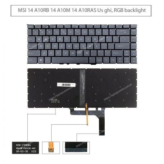  Bàn phím MSI Modern 14 A10RB US Phím ghi Chữ trắng Đèn & 14 A10M 14 A10RAS (ORG +) 