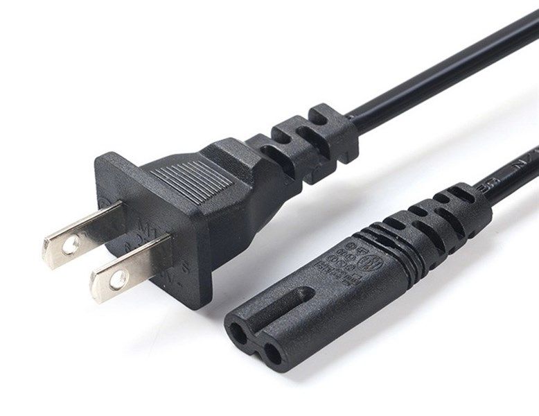  Dây nguồn laptop 2 chân chuẩn số 8 US dài 1,8m-2m màu đen dây dẹt (ORG +) 