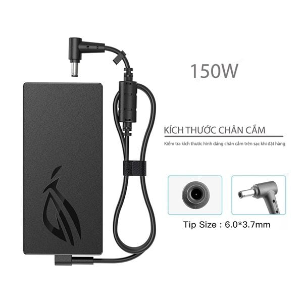  Sạc Asus 150W 20V 7.5A chân 6.0x3.7 kim to hình chữ nhật mỏng & Asus Rog Strix G531 G731 G512 Tuf A15 A17 FA506 FA706 FX505 FX705 (AUTH +) 