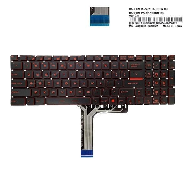  Bàn phím MSI GS Stealth Gaming GS70 US Phím đen Chữ đỏ Đèn Số Không khung & GL62 GL72 (ORG +) 