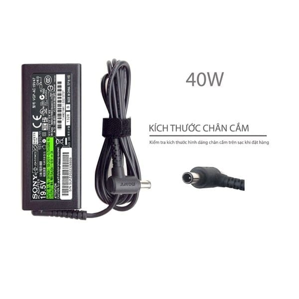  Sạc Sony 40W 19.5V 2A chân 6.5x4.4 hình chữ nhật & Vaio SVT13 (ORG +) 