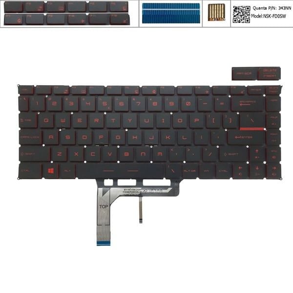  Bàn phím MSI Stealth Gaming GS65 NSK-FD0SW US Phím đen Chữ đỏ Đèn Không khung & GF63 8RC GF63 8RD (ORG +) 