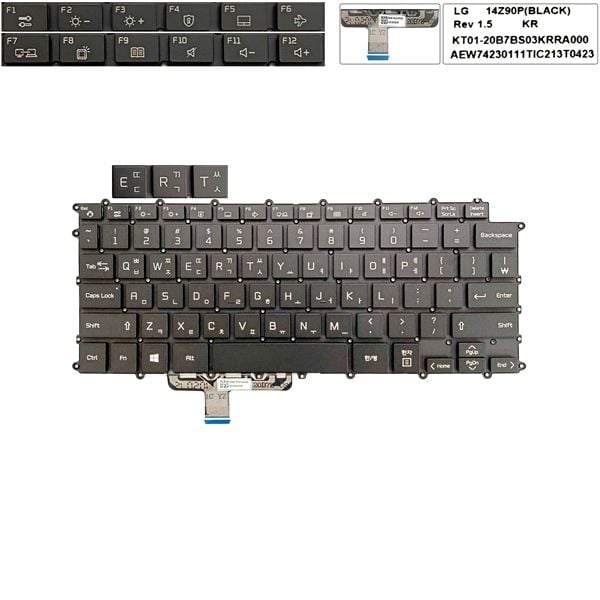  Bàn phím LG Gram 14ZD90P Song ngữ Hàn 20B7-FPC-X02H Song ngữ Hàn Phím đen Chữ trắng Đèn Không khung & 14Z90R 14T90P AEW74230111T (ORG +) 