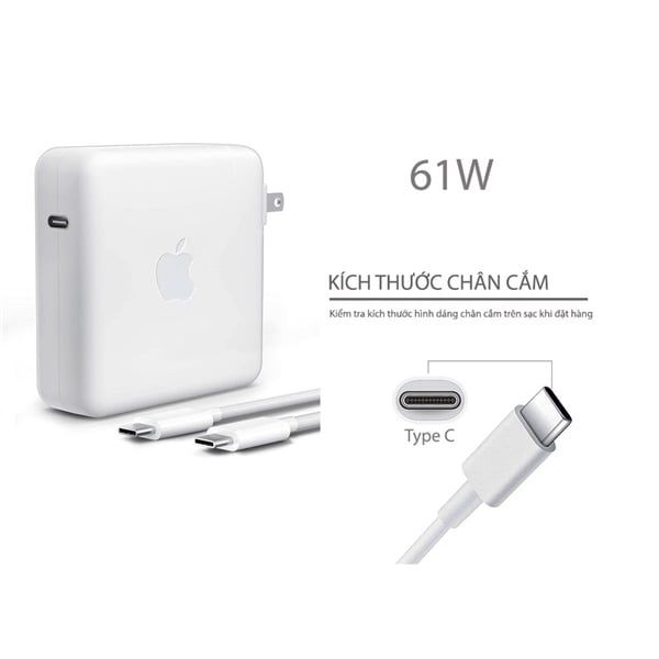  Sạc MacBook 61W 20.3V 3A chân Usb C hình vuông kèm cáp & Macbook Pro 14 13.3 Model A1990 A2166, MacBook Air M3 M2 M1 Model A1932 A2179 năm 2024 2023 2022 2021 (ORG +) 
