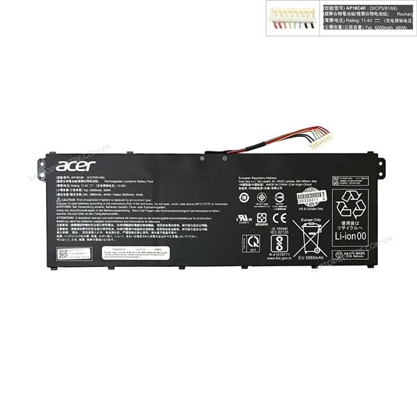  Pin Acer Aspire A315 42 AP18C4K 11,46V 48Wh 3860mAh Cắm trong & A315 54 A315 56 A514 52 A514 43 A514 44 A515 43 A515 44 A514 42 Spin 3 SP314 54 Swift 3 SF314 59 (ORG +) 