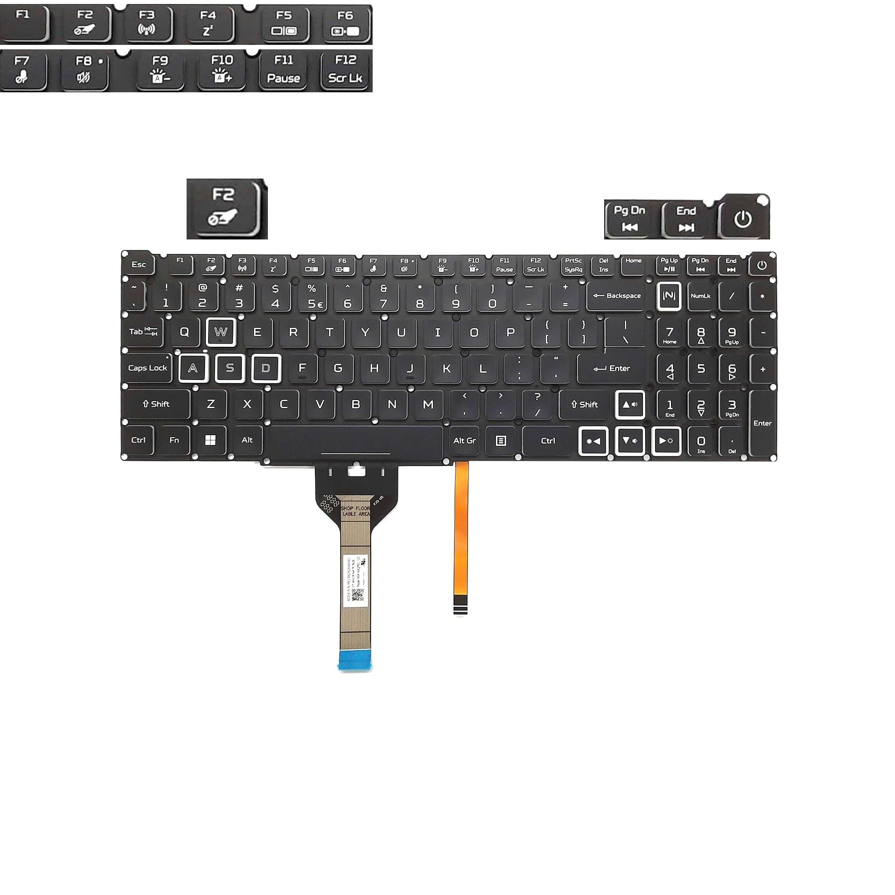  Bàn phím Acer Nitro AN515 57 LG05P-N12B3L NSK-RAQFBC US đen Chữ trắng Đèn RGB Cáp nhỏ 32 chân (ORG +) 