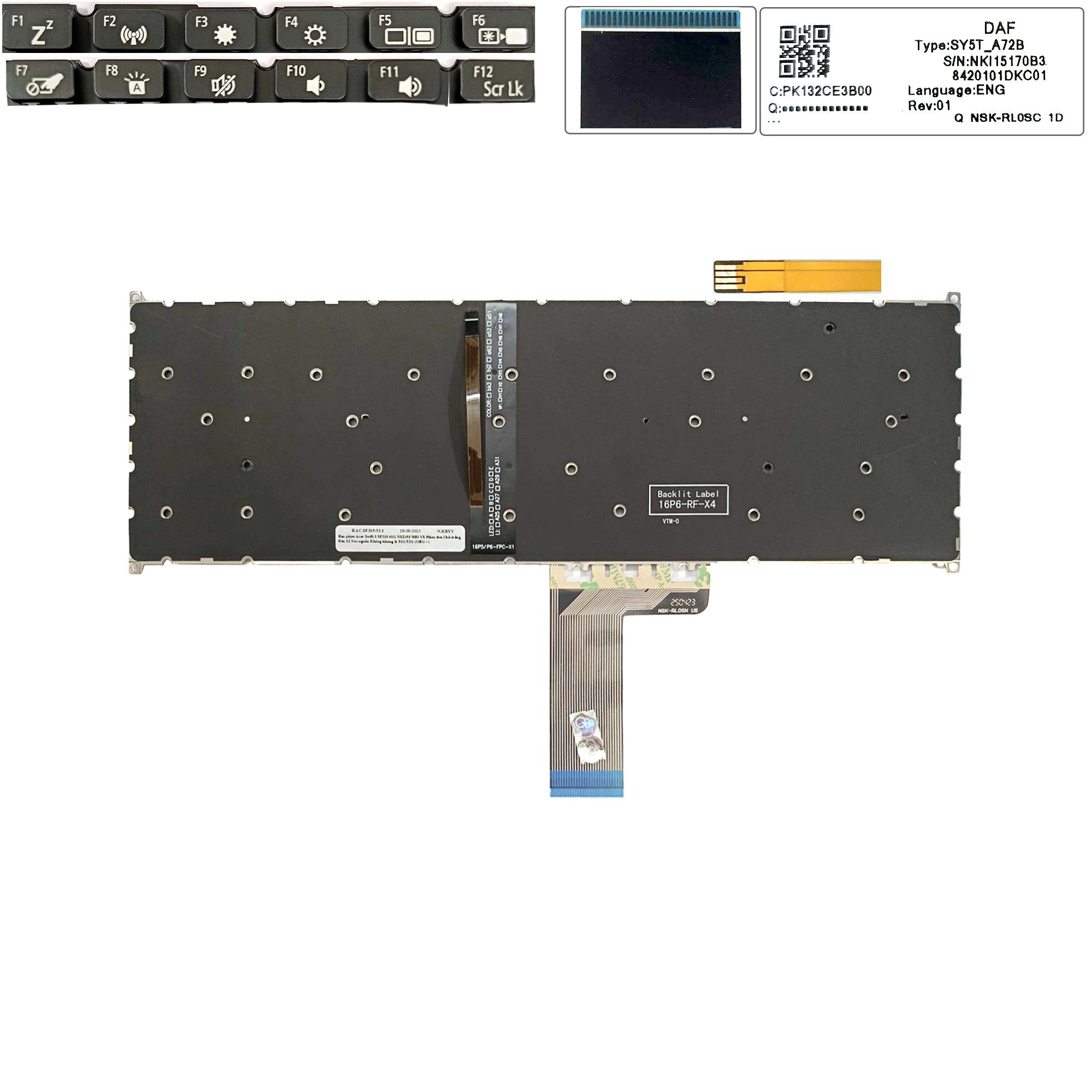  Bàn phím Acer Swift 3 SF315 41G NKI15170B3 US Phím đen Chữ trắng Đèn Số Nút nguồn Không khung & Swift 3 SF315 51G 52G (ORG +) 
