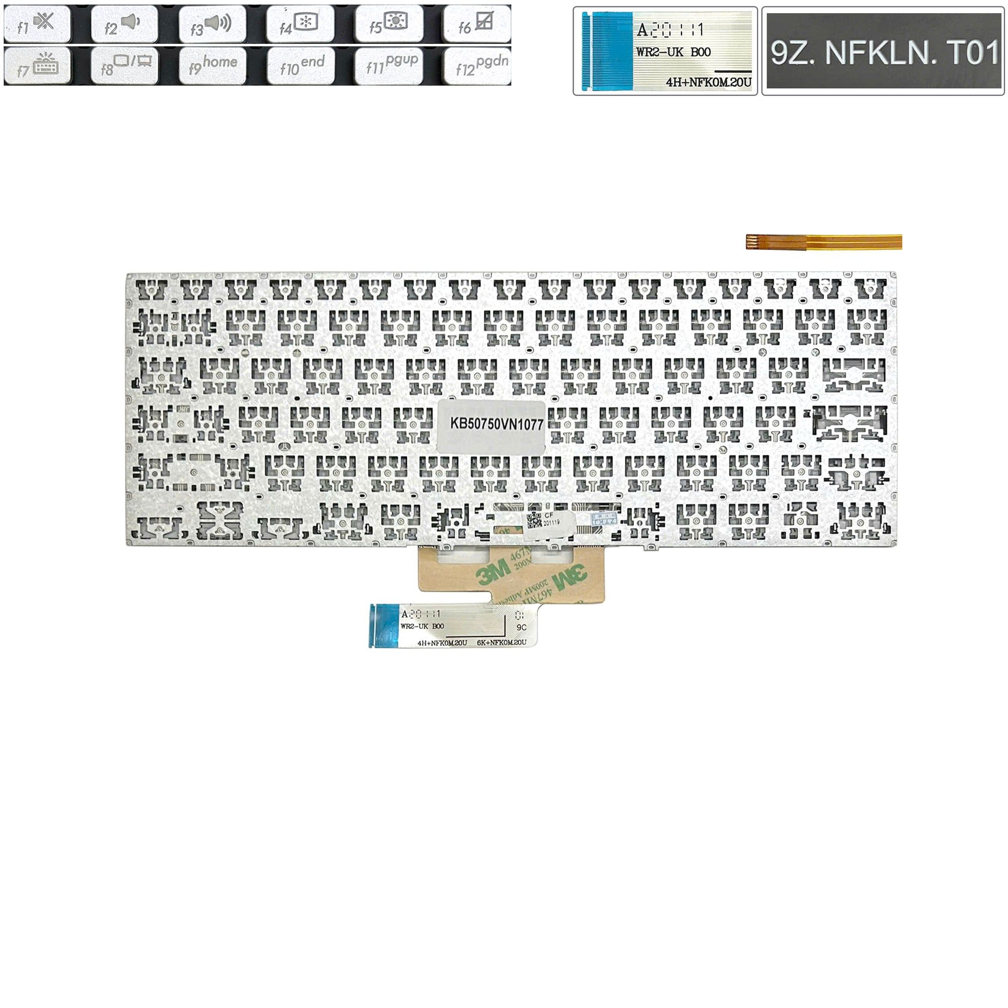  Bàn phím Asus ZenBook Flip 14 UX462 UK 9Z.NFKLN.T01 Phím bạc Chữ trắng Đèn Không khung & ZenBook Flip 14 UX462 UX462D UX462DA UX462FA UM462 UM462DA (ORG +) 