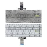  Bàn phím Asus VivoBook X421 NSK-W30LN-US US Phím bạc Chữ đen Đèn Nút nguồn Không khung Nút Enter viền xanh & M433 E410 E410M A415 (ORG +) 