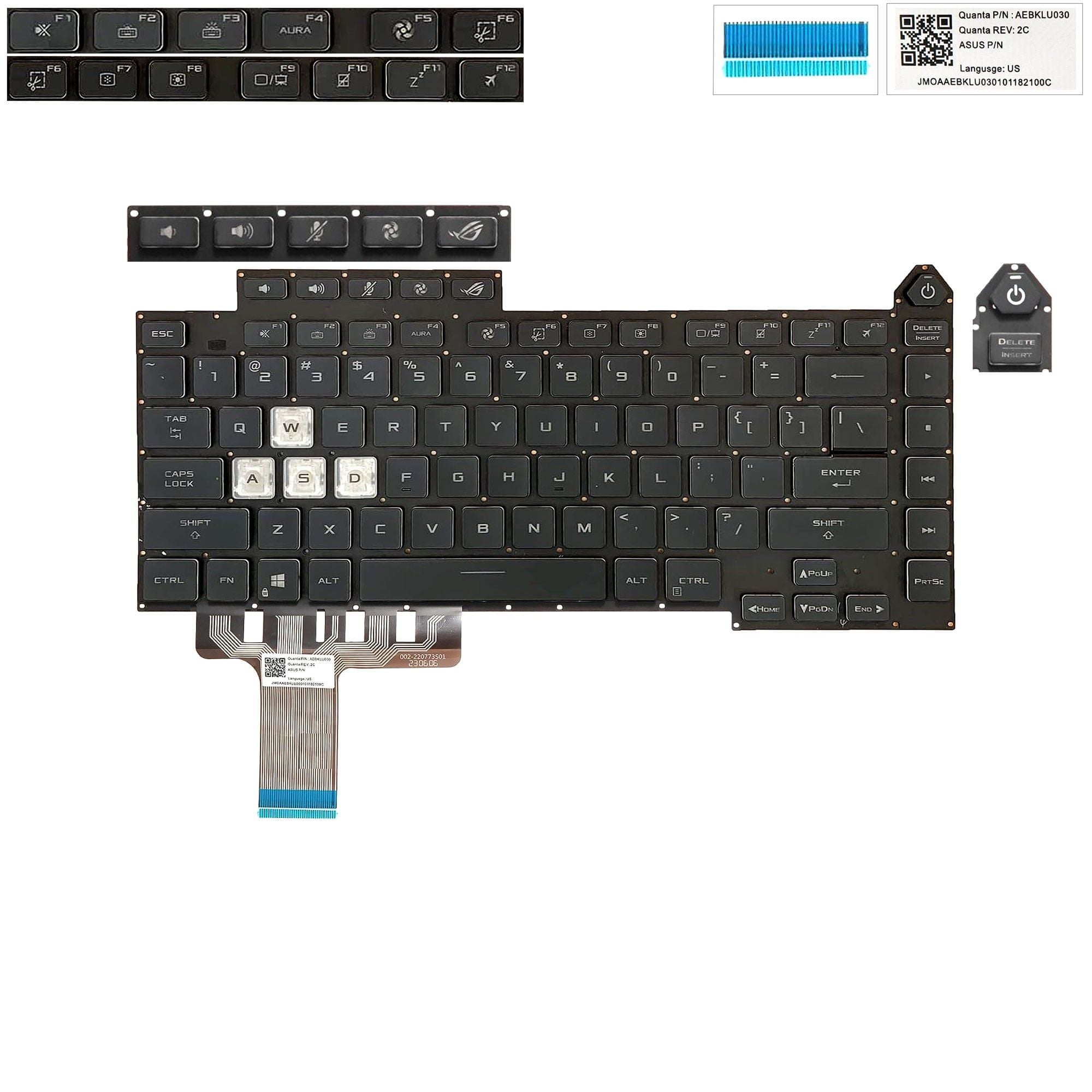  Bàn phím Asus Rog Strix G513 2021 V202861B-US US Phím đen Chữ trắng Đèn RGB Không khung & G15 G513I G513Q G513R (ORG +) 