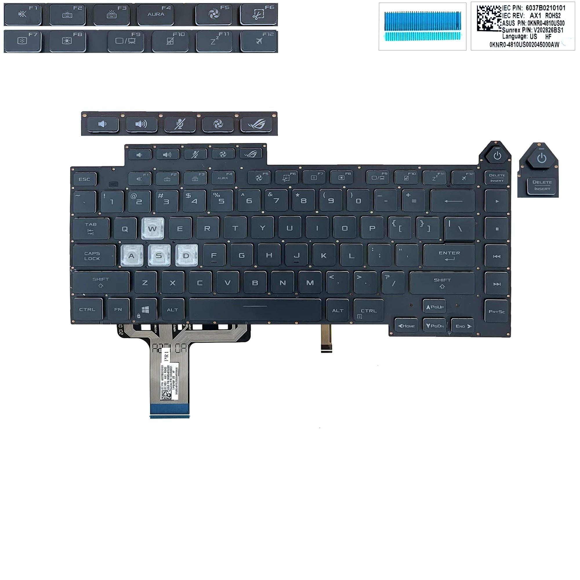  Bàn phím Asus Rog Strix G513 2021 0KBR0-4810US00 US Phím đen Chữ trắng Đèn RGB Không khung & G15 G513I G513Q G513R SX193962A-US (HCP +) 