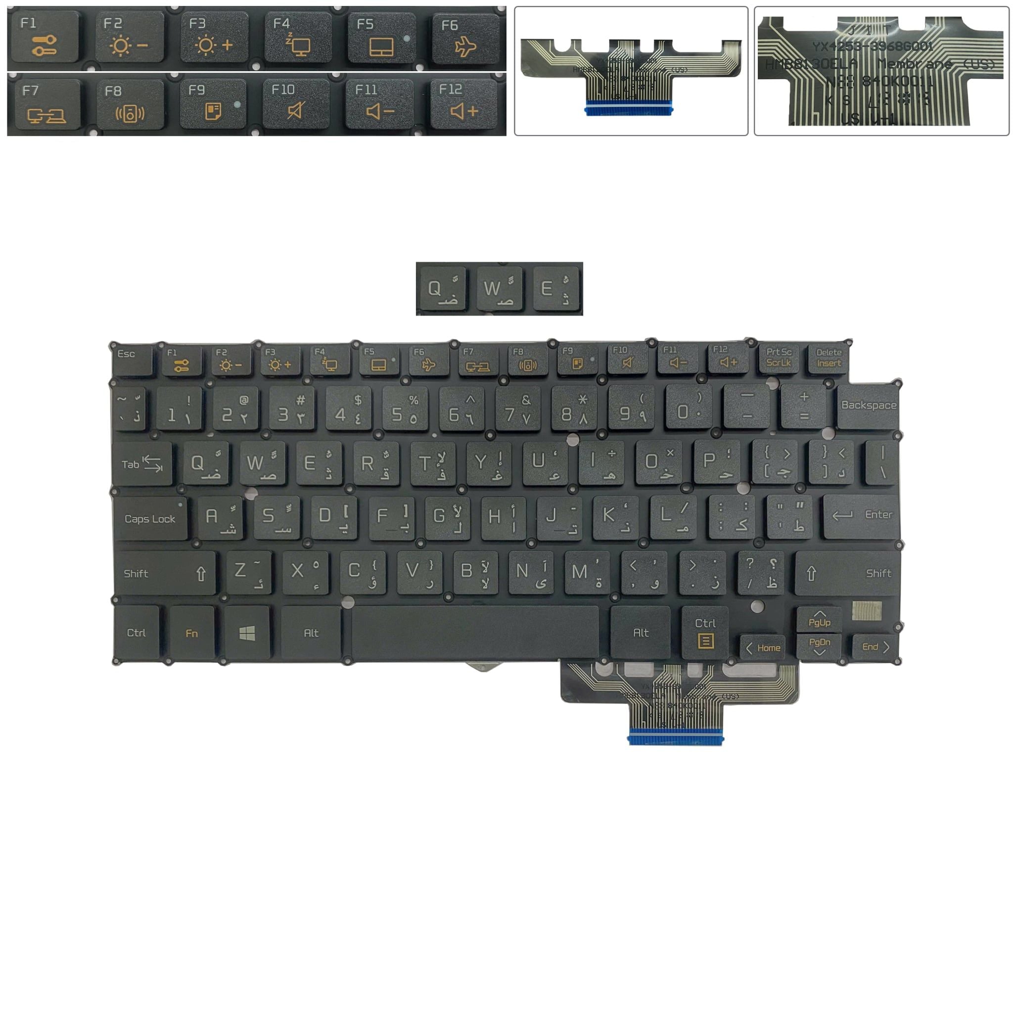  Bàn phím LG Gram 13Z940 Song ngữ Ả Rập AEW73489813 Phím đen Chữ trắng không khung & Gram 13Z930 13Z940 G L M (ORG +) 