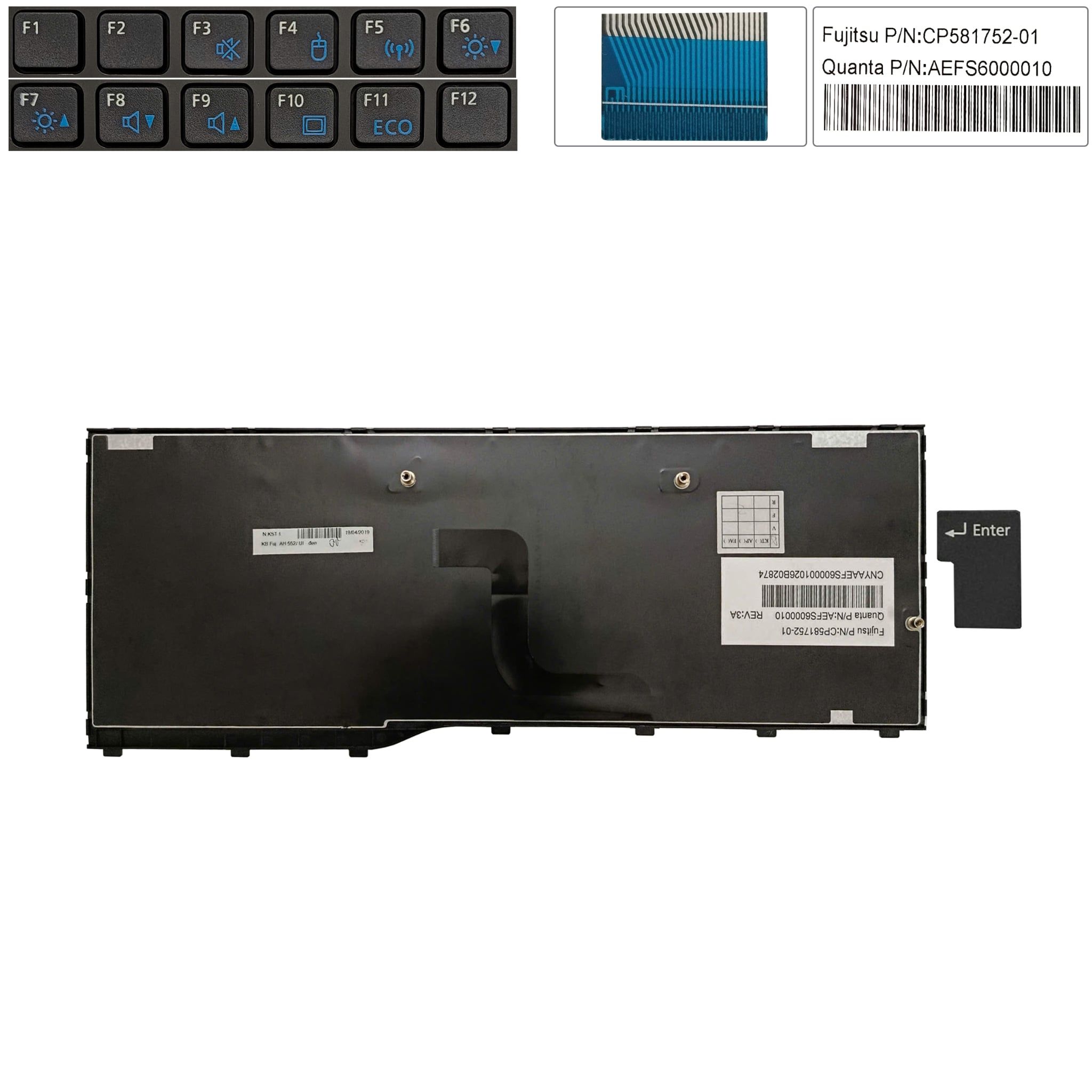  Bàn phím Fujitsu Lifebook AH552 UI Phím đen Chữ trắng Số Kèm khung (ORG +) 