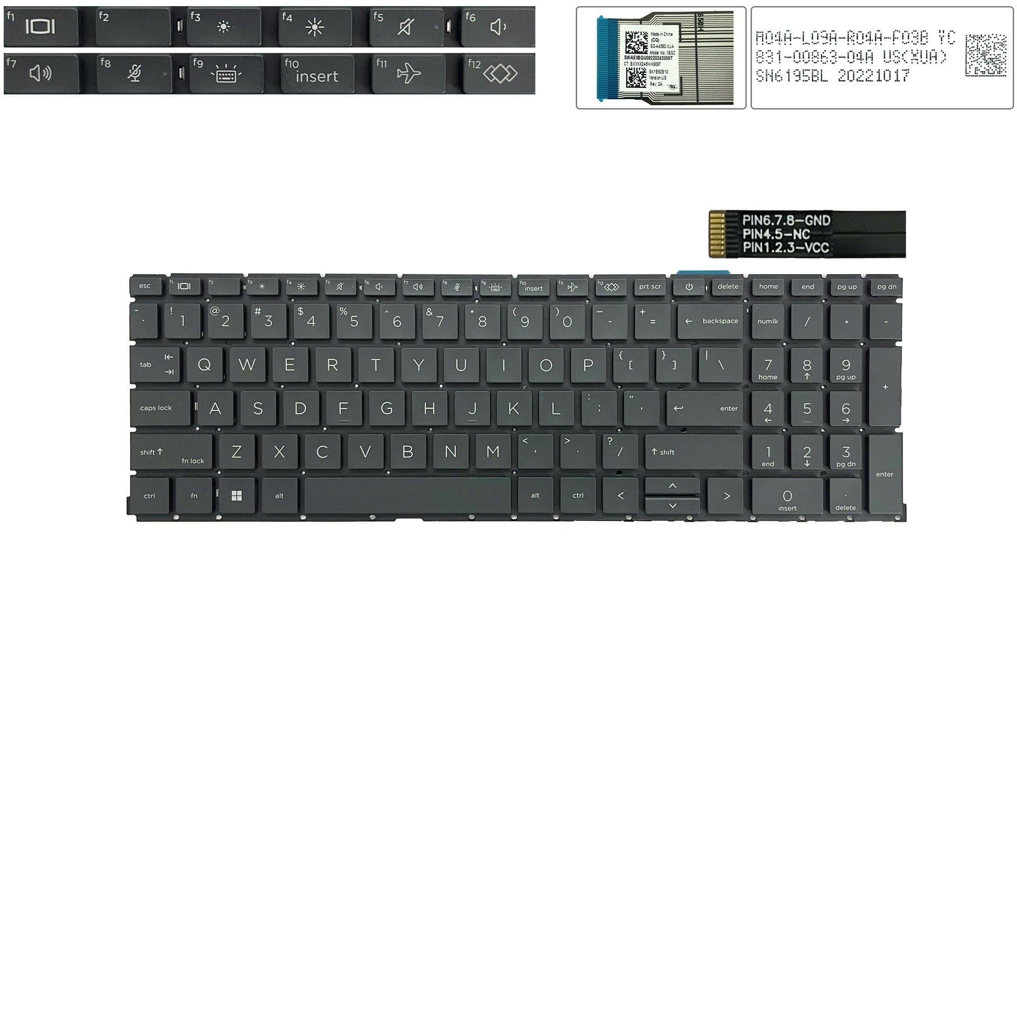  Bàn phím HP ProBook 450 G8 US 831-00863 Đen Chữ trắng Đèn Số Nút nguồn Không khung & ProBook 455 G8 650 G8 (HCP +) 