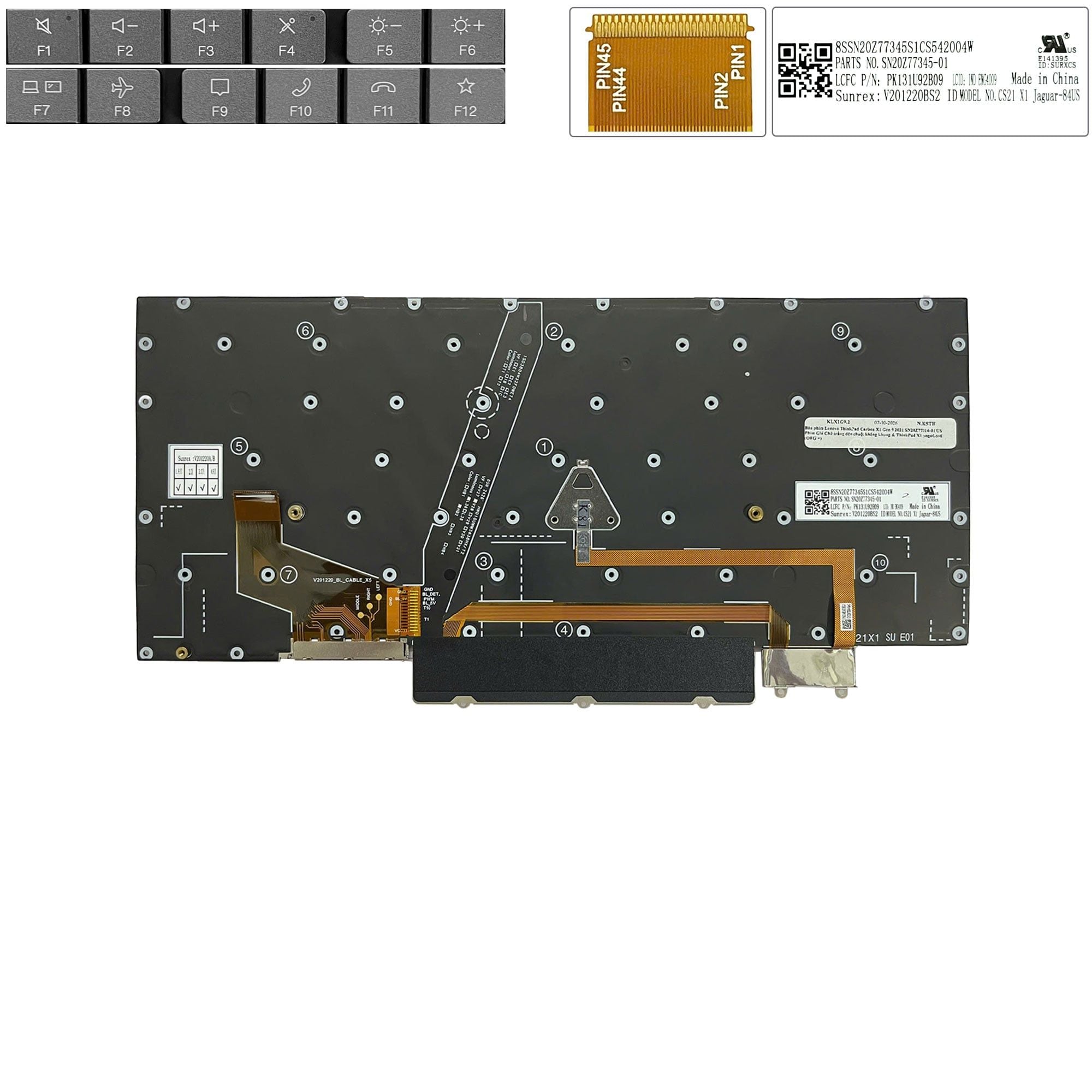  Bàn phím Lenovo ThinkPad Carbon X1 Gen 9 2021 SN20Z77314-01 US Phím Ghi Chữ trắng đèn chuột không khung & ThinkPad X1 Yoga Gen 6 (ORG +) 